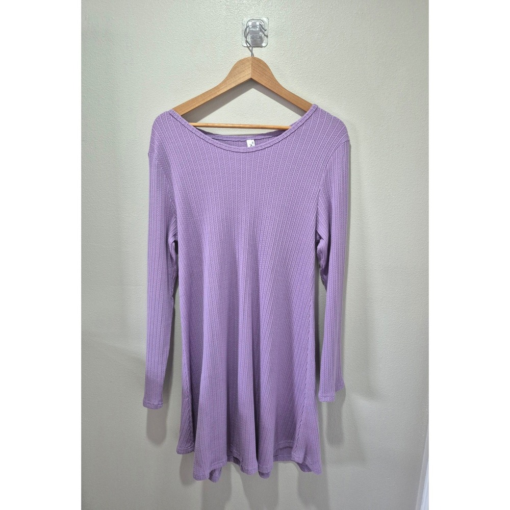 Aphratti Lavender Ribbed Knit Long Sleeve A-Line Mini Dress JT331 Purple XL NEW